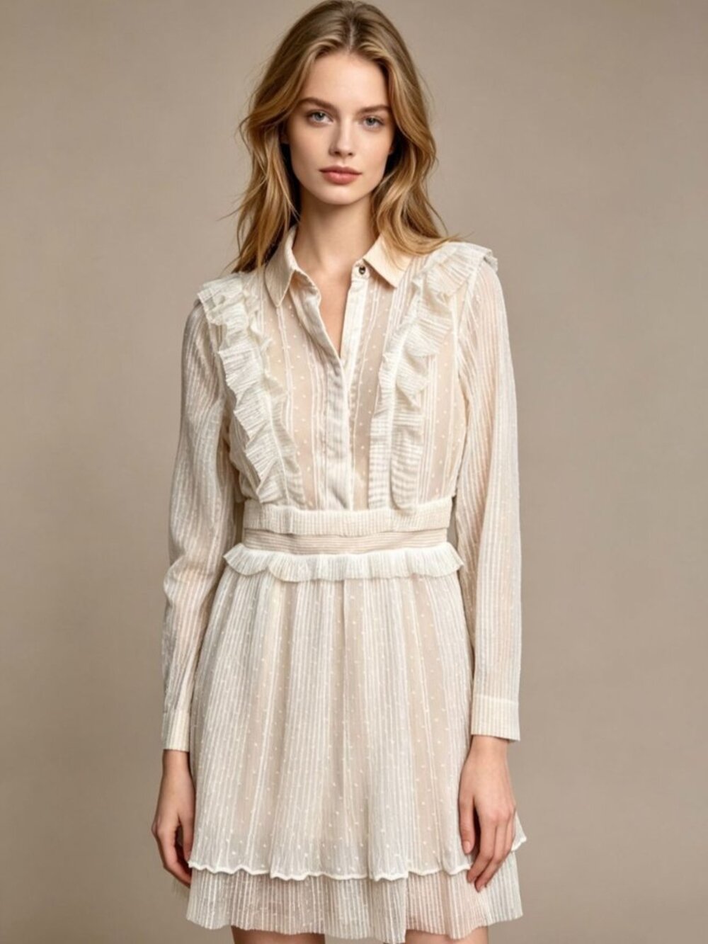 NWT Elliatt Dotted Organza Ivory Ruffled Layering Dress Long Sleeve Like S